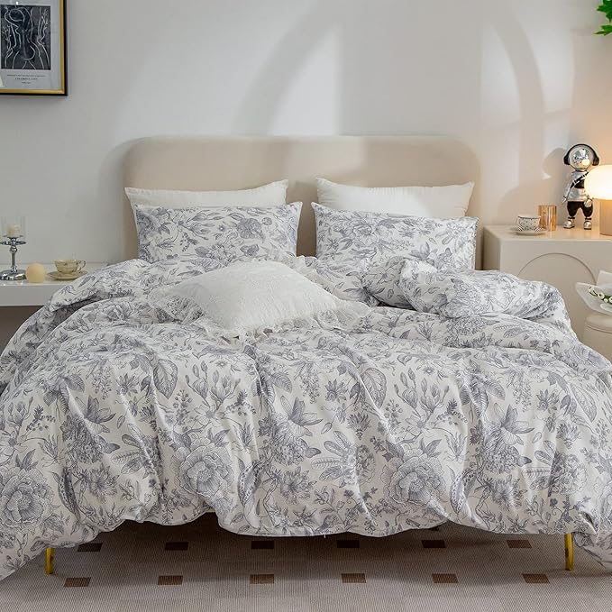 Twin Comforter Set Flowers 2 Pieces Soft Bedding Comforter Garden Style Vintage Floral Print Botanical Flower Comforter Set for All Seasons 1 Comforter and 1 Pillowcases (Flower, Twin)