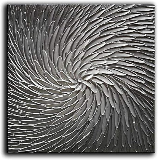 YaSheng Art - Abstract Art Oil Paintings on Canvas Silver Gray Gradient color Abstract Artwork Modern Home Decor Canvas Wall Art Ready to Hang for Living Room Bedroom 24x24 Inch