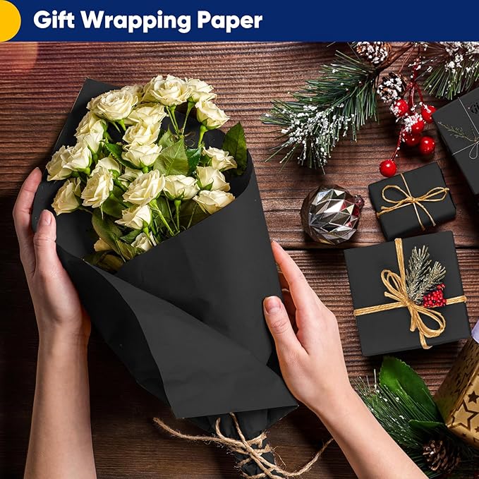 Vanhench 36" x 2520" (210') Black Wrapping Paper, Art Construction Paper for Gifts, Birthday, Bouquet Flower & Poster Bulletin Board, 80GSM (55lb)