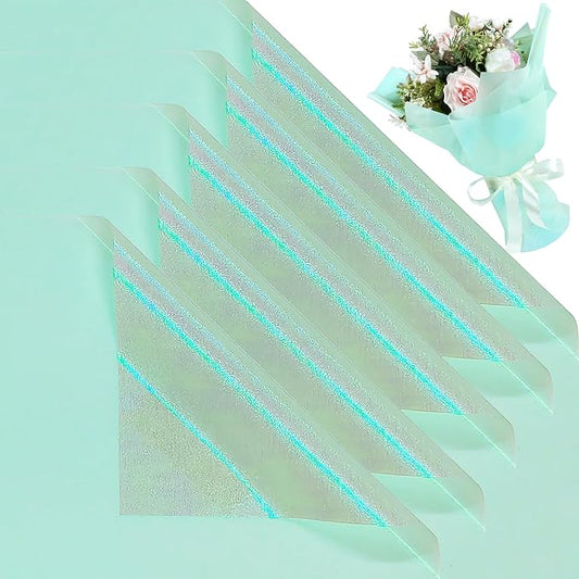 BEISHIDA 20 PCS Teal Floral Wrapping Paper-Iridescent Waterproof Flower Wrapping Paper Bouquet for Florist Supplies, DIY Crafts, Gift Packaging, Wedding, Birthday Gift