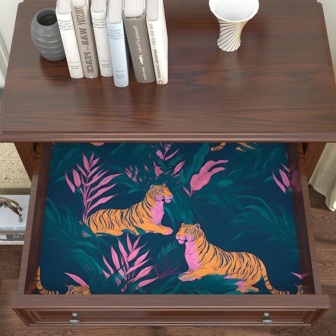 Tiger Wallpaper Peel and Stick Jungle Tropical Contact Paper Vintage Renter Friendly Wall Paper for Drawer Bedroom Bathroom Removable 17.5 x 196.5In