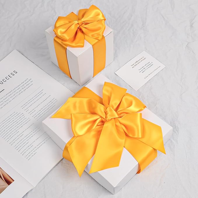 Yellow Gold Satin Ribbon, Double Faced 2 Inch X 50 Yards Yellow Gold Ribbon, Premium Satin Ribbon for Gift Wrapping, Crafts, Hair Bow Making, Sewing, Flower Bouquet, Wedding Party Decor