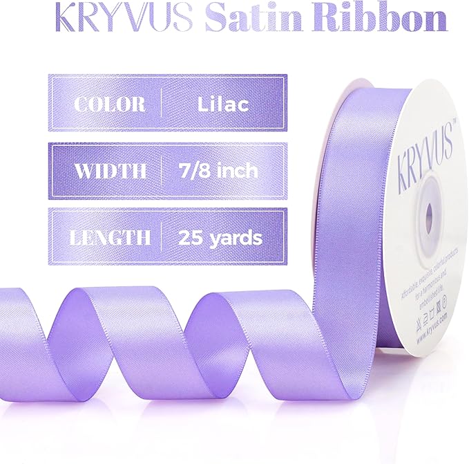 Lilac Satin Ribbon, Double Faced 7/8 Inch X 25 Yards Lilac Ribbon, Premium Satin Ribbon for Gift Wrapping, Crafts, Hair Bow Making, Sewing, Flower Bouquet, Wedding Party Decor