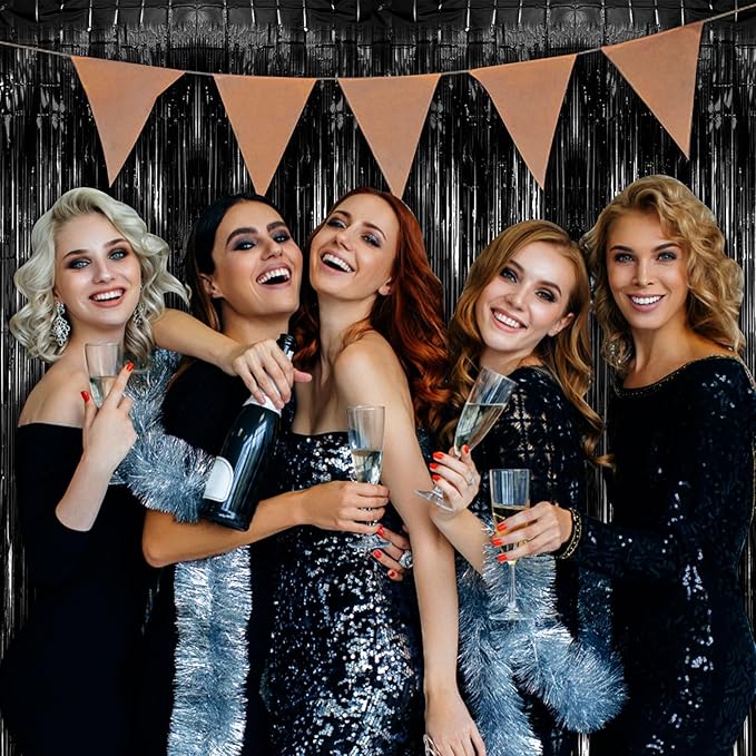 3 Pack Black Fringe Backdrop Streamers Halloween Party Decorations Black Tinsel Foil Curtains Photo Booth Backdrop Birthday Wednesday Twilight Graduation Wizard Party Decorations Supplies