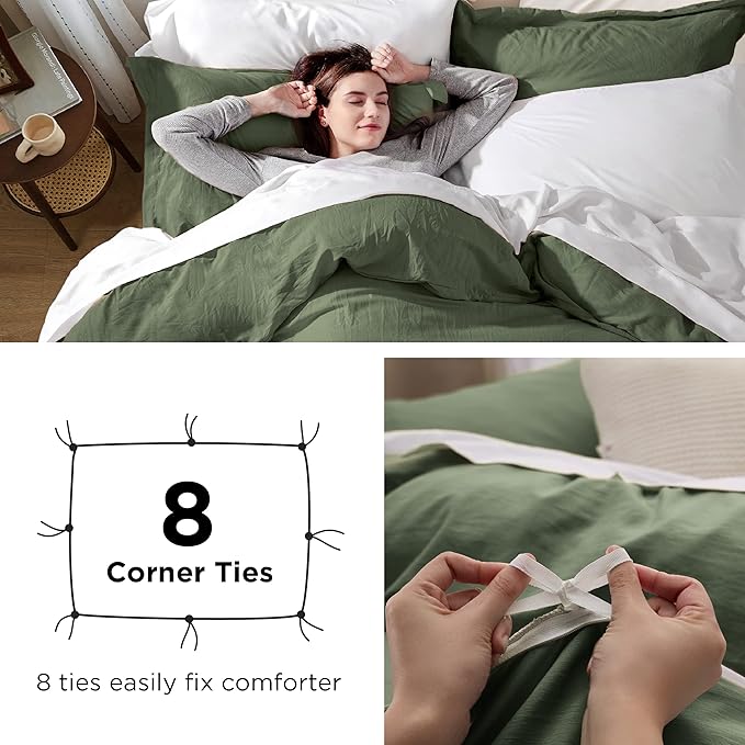Bedsure Olive Green Oversized Queen Duvet Cover - 3 Pieces Prewashed Cotton-Like Extra Soft Bedding Set, Includes 1 Duvet Cover 98x98 Inches with Zipper Closure & 2 Pillow Shams, No Comforter