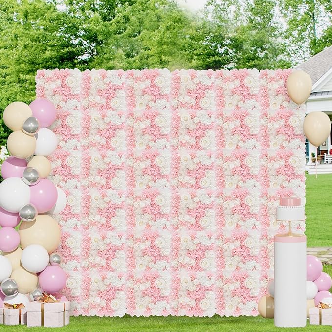 FOTSHARER Pink Flower Wall Backdrop 15''x15'' Floral Rose Wall Panels 12 Pack Artificial Flower Wall Wedding Flower Backdrop Wall 3D Flower Wall Panels for Backdrop Birthday Party Bridal Showers Decor