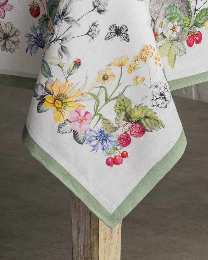 Maison d' Hermine Table Cloth Rectangle Table 100% Cotton 70 x 108 Inches Tablecloth Reusable Decorative for Dining Room, Farmhouse, Home, Party, Festive & Wedding Spring Summer - Printemps