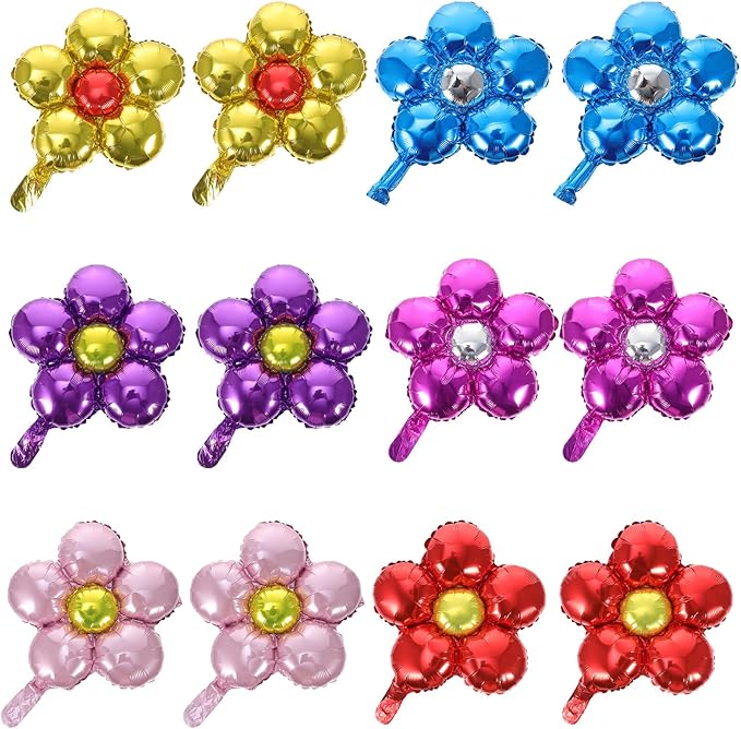 Uonlytech 12pcs Aluminum Film Flower Balloons Assorted Metallic Colors Party Decorations for Birthday Wedding Festival Tear-resistant Foil Balloons for Backdrop and Layout Props