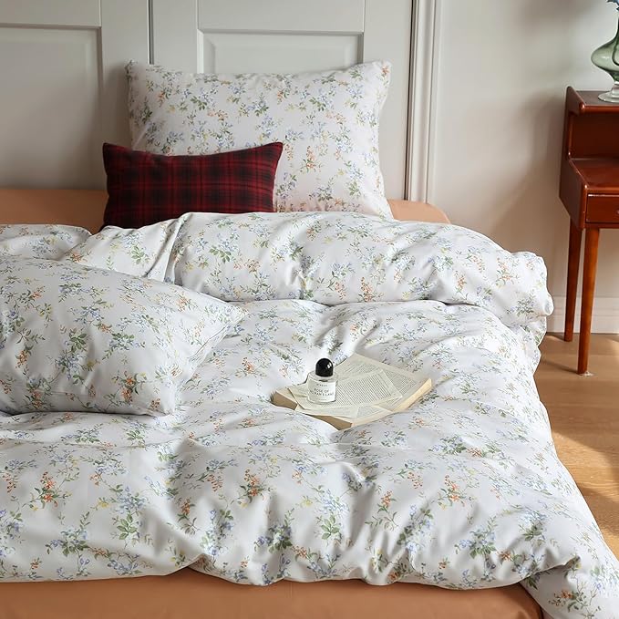 HighBuy Garden Style Floral Duvet Cover Twin Chic Yellow Blue Floral Botanical Bedding Set Twin Cozy Cotton Flower Botanical Comforter Cover 2 Pillowcases Aesthetic Floral Duvet Cover Set