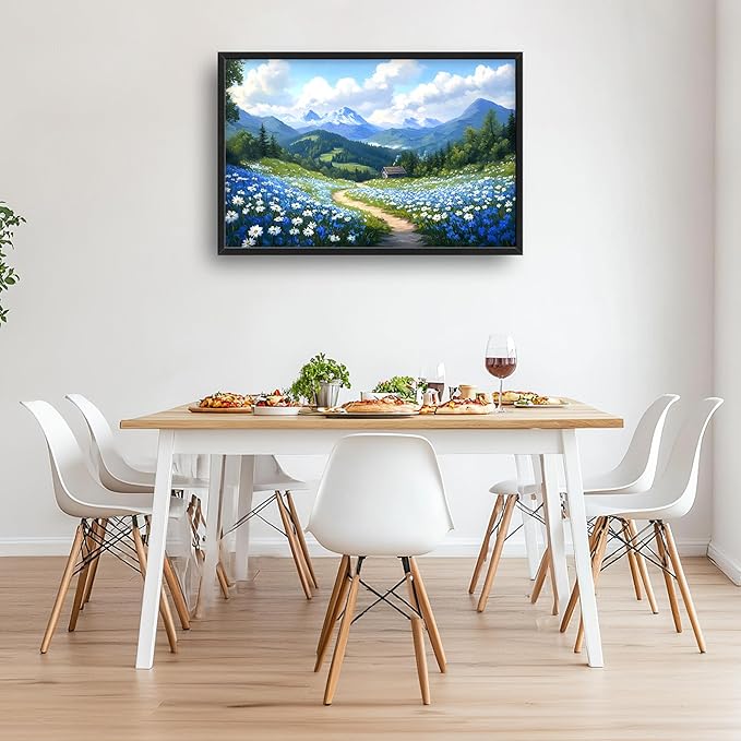 Mountain Large Wall Art Framed Wall Decor for Living Room Countryside Wildflowers Pictures Oversized Canvas Print Painting Modern Extra Large Framed Artwork for Bedroom Office 36"x24"