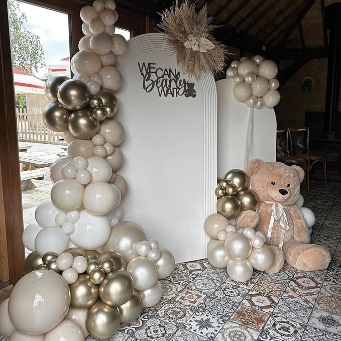 Sand White Gold Balloons 12 Inch White Beige Boho Latex Balloons with Metallic Chrome Gold Nude Neutral Cream Helium Balloon for Baby Shower Bride Wedding Birthday Anniversary Party Decorations
