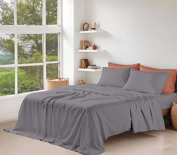 RUVANTI 100% Organic Cotton Sheets Full Size, Percale Weave, GOTS Certified, 4-Piece Set, Deep Pocket 15", Crisp & Breathable, Soft Durable Bedding, Sábanas Algodón Orgánico – Silver Filigree