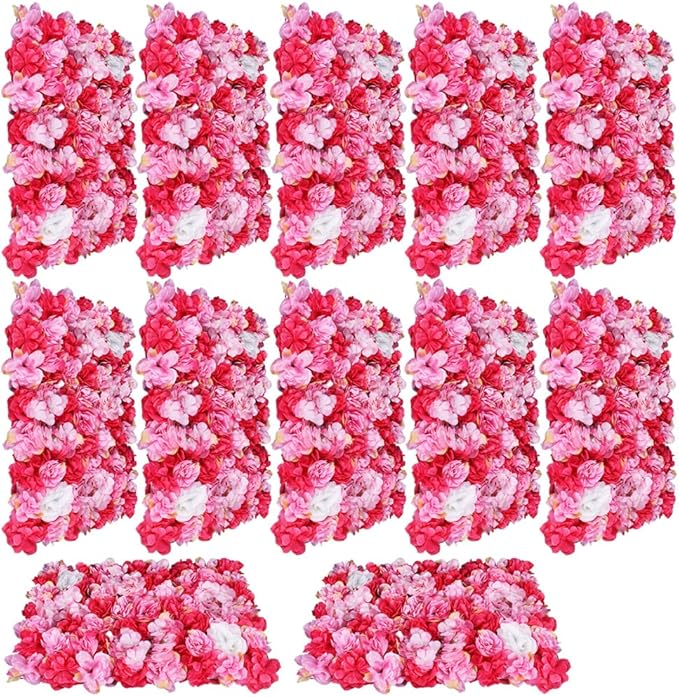 12Pcs 15.75"x 23.62"x0.79" Artificial Flower Wall Panels,Flower Wall Mat Silk Flower Panels for Outdoor Garden Backyard Fence Fence Privacy Screen and Indoor Wall Decor (12Pcs Red Pink)