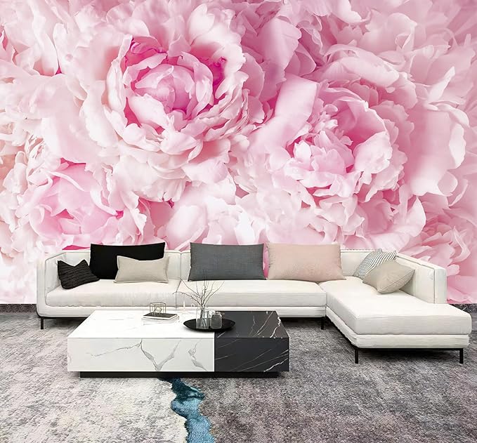 WFBHUA-Pink Floral Wallpaper Peel and Stick Peony Flower Self Adhesive Mural for Girl's Room Bedroom 157“x108
