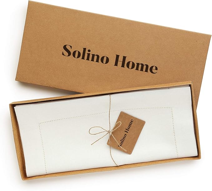 Solino Home Linen Ivory Table Runner 156 Inches Long - 100% Pure Linen Extra Long Table Runner 14 x 156 Inch for Spring, Easter - Classic Hemstitch