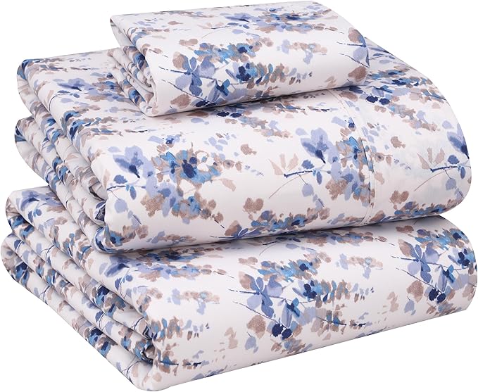 RUVANTI 100% Cotton Twin Sheets Set, 3 Pieces, Soft & Breathable Percale Weave Bedding, Deep Pocket 16", Hotel Standard, Crisp Cool Feel, Durable, Perfect Floral Bed Sheet, Maple