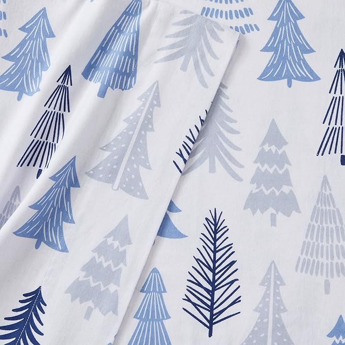 Market & Place 100% Turkish Cotton Flannel Sheet Set | 4 Piece Deep Pocket Novelty Cozy Winter Bed Sheets | Double Brushed for Extra Softness & Comfort | Alpine Collection (Full, Blue Forest)