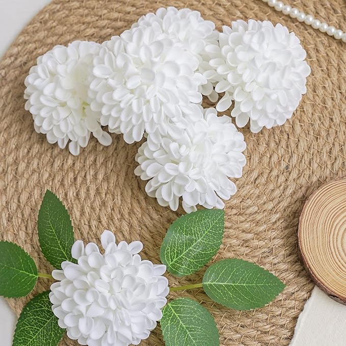 Artificial Flowers, 100pcs Artificial Rose for DIY Wedding Bouquets Centerpieces Arrangements, Elf Green and White Dahlia Flowers with Stems for Party Home Decorations