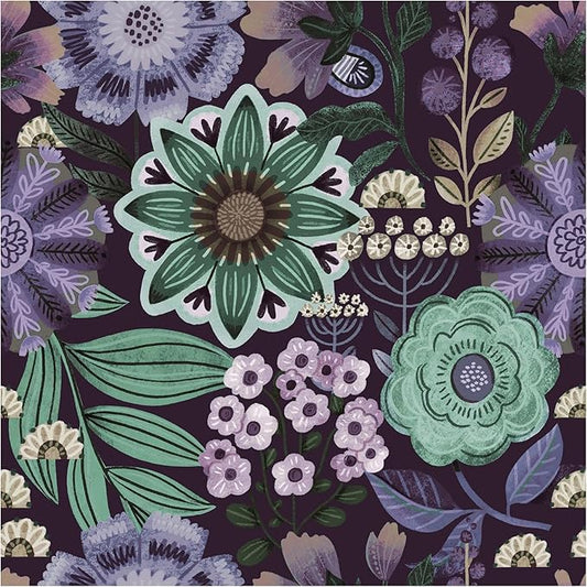 HAOKHOME Boho Peel and Stick Wallpaper Floral Purple Vintage Wall Paper Cottagecore for Bedroom Bathroom Accent Wall 17.3in x 9.8ft