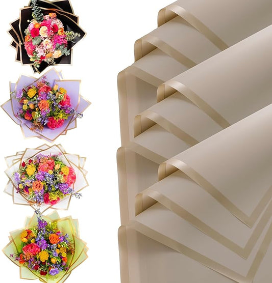 the florist Supply 20 Sheets Premium Flower Wrapping Paper | Waterproof Flower Wrapping Paper for Bouquets | Double Sided Floral Bouquet Sheets | DIY Gifts Borderline Khaki/Bronze