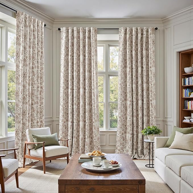 jinchan Floral Blackout Curtains for Bedroom Living Room 96 Inches Length Farmhouse Curtains Room Darkening Vintage Drapes Traditional Rod Pocket Window Treatment 2 Panels Set Taupe on Beige