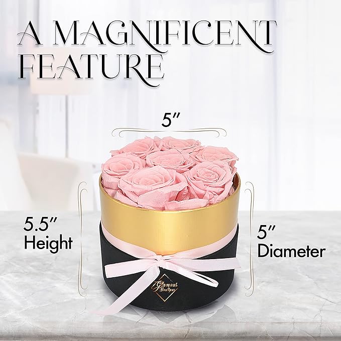 GLAMOUR BOUTIQUE Eternal Preserved Roses in a Box - Flowers Forever, Rose Forever in a Box for Wife, Birthday Gifts for Her, 7 Roses, Pink