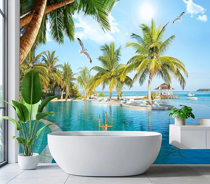 Eierme-Luxury Beach Resort Background Mural Wallpaper Peel and Stick 137" x 102"