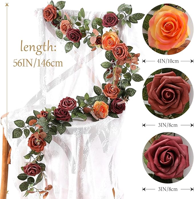 5FT Artificial Rose Flower Burgundy Fake Floral Garland for Wedding Ceremony Backdrop Arch Flowers Table Centerpieces Decorations