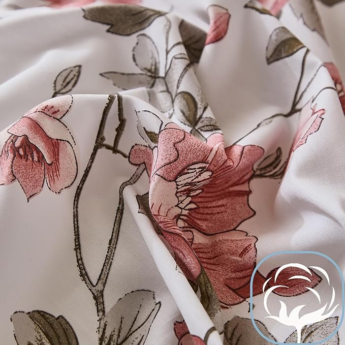 Bedding_Dreamer Floral Comforter Set 100% Cotton Comforter Sets King 3pcs Vintage Boho Cottagecore Floral Bedding Ultra Fluffy Soft Reversible Lightweight All Seasons