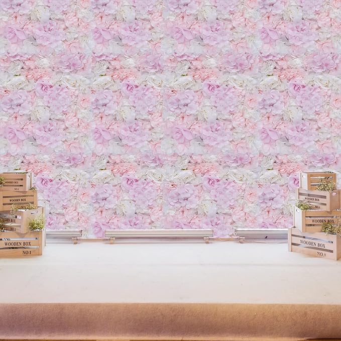12 Pcs Artificial Flower Wall Panel 3D Silk Fabric Floral Backdrop Flower Wall Decor for Wedding Party Event Photo Stage (Light Pink Hydrangea Rose)