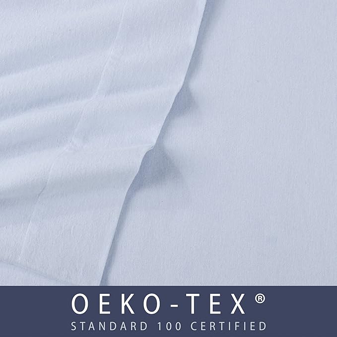 Market & Place 100% Turkish Cotton Flannel Sheet Set | 4 Piece Deep Pocket Solid Cozy Winter Bed Sheets | Double Brushed for Extra Softness & Comfort | Chalet Collection (Queen, Light Blue)