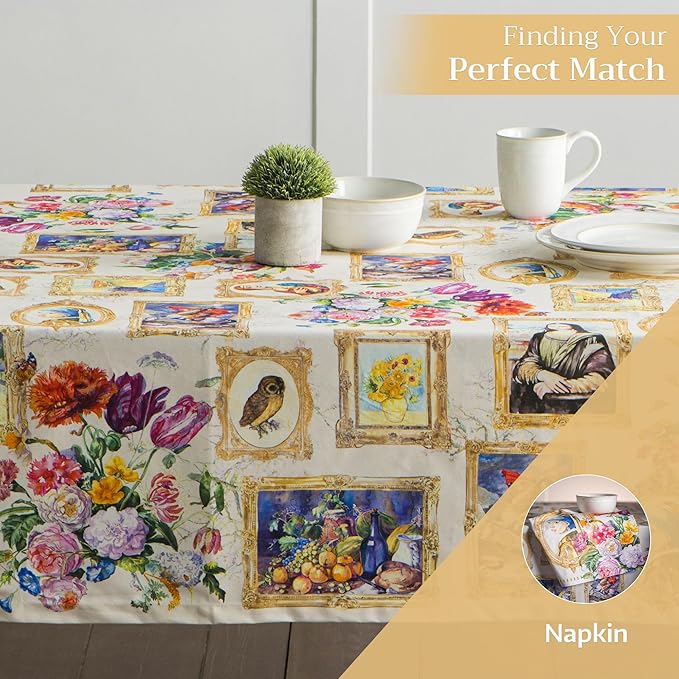 Maison d' Hermine Table Cloth Square Table 100% Cotton 54 x 54 Inches Tablecloth Reusable Decorative Everyday Use for Dining Room, Farmhouse, Home, Party, Festive & Wedding Spring Summer - Masterpiece