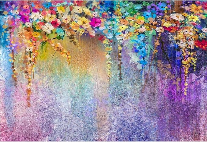 5x3ft Purple Abstract Flower Backdrop Watercolor Painting Photography Background for Wedding Bridal Shower Birthday Party Portrait Shooting Video Studio Props