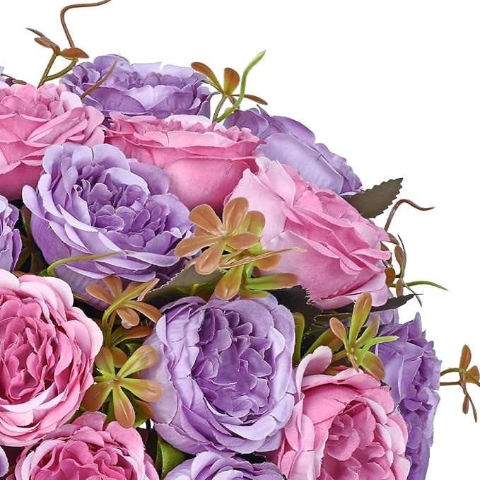 MARTINE MALL 2 Packs Peonies Artificial Flowers, Dark Pinkish-Purple Artificial Peonies, Silk Peonies Flowers Fake Peonies Artificial Flowers Peonies Bouquet for Centerpiece Table Wedding Home Decor