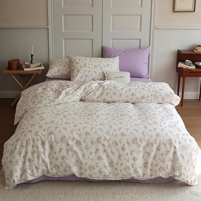 HighBuy Lilac Floral Comforter Twin XL Size Bed Set 3 Piece Garden Style Girl Flower Bedding Comforter Set Fluffy Aesthetic Botanical Bedding Comforter with 2 Pillowcase - Twin XL Size