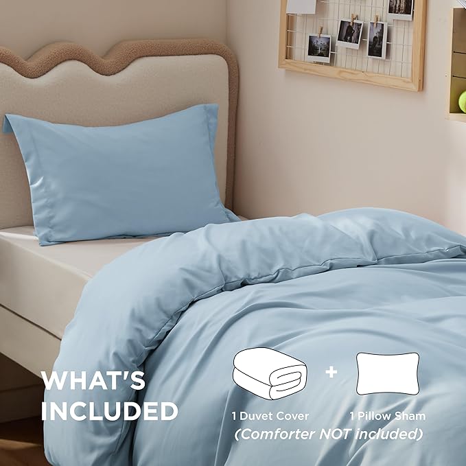 Bedsure Duvet Cover Twin/Twin XL Size - Soft Double Brushed Bedding Set for Kids & Adults, Zipper Closure, 2 Pieces, Includes 1 Duvet Cover (68"x90") & 1 Pillow Sham, NO Comforter, Winter Sky