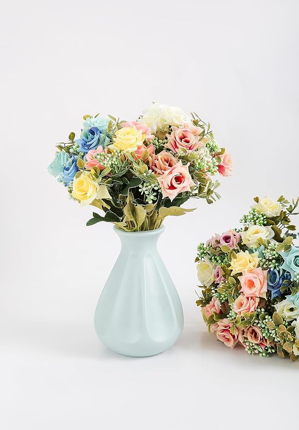 KAOYOO 4 PCS Artificial Rose Bouquet Short Stems for DIY Wedding Decoration Bridal Bouquet Home Decorations(4-PCS)