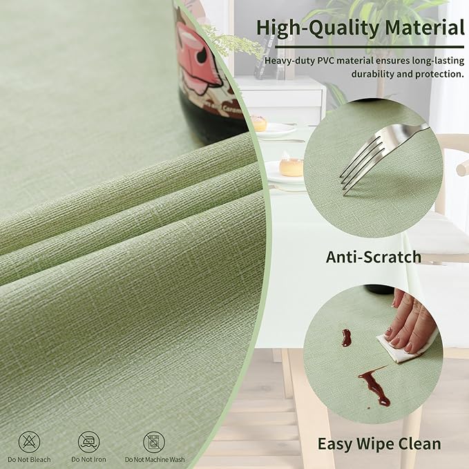 Rectangle Table Cloth,100% Waterproof Tablecloth Oil Proof Spill Proof Vinyl Table Cloth, Wipe Clean Plastic Table Cover for Dining, Camping, Indoor and Outdoor 52" x 70",Green