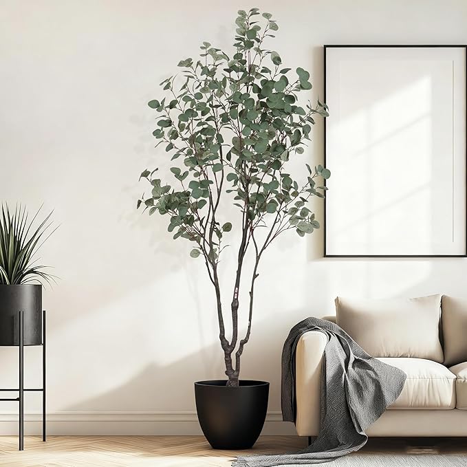 6.9ft Tall Artificial Eucalyptus Trees, Realistic Eucalyptus Tree with Sturdy Plastic Pot, Artificial Plants Tree for Home Office Indoor Outdoor Party Wedding Christmas Decor