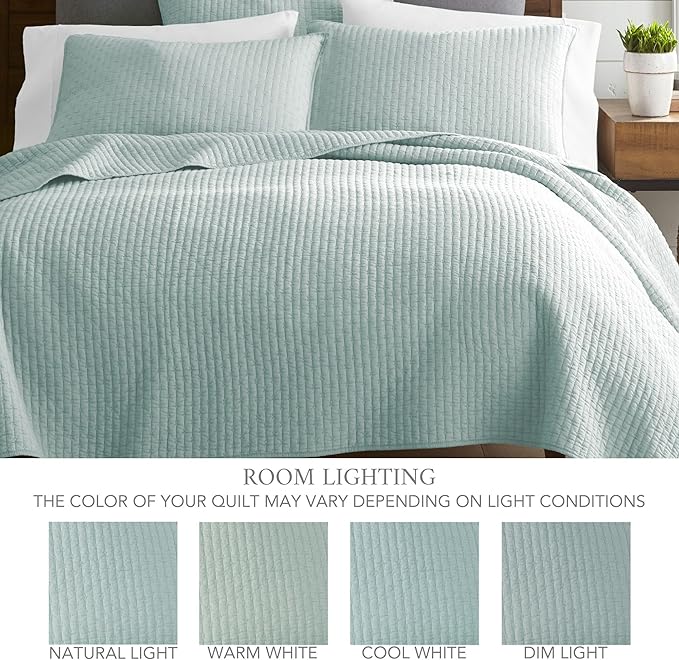 Levtex Home Cross Stitch Reversible Queen Bedspread Set (104x106in) with 2 Pillow Shams (26x20in) - Stitch Texture - Blue Haze - Cotton Queen Size Bedspread Set - Lightweight, Soft, Pre-Washed