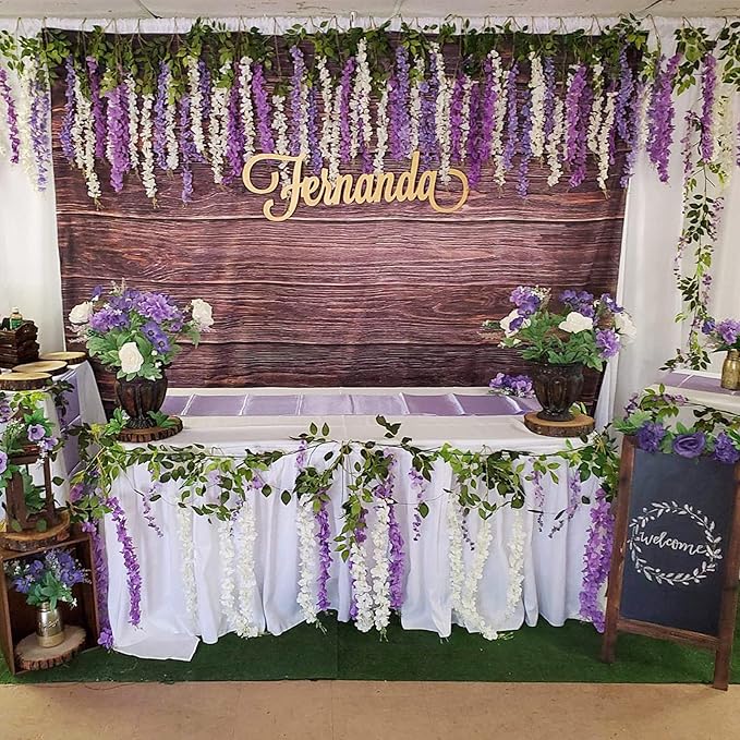 Artificial Wisteria Hanging Flowers-Fake Wisteria Flower Garland Silk Vines Rattan Decor for Home Wedding Arch Wall Garden Greenery Bedroom Outdoor Office Party Decoration (24, Purple)