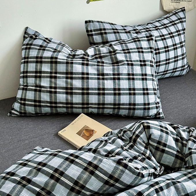 Grey Black Plaid Comforter Set Twin XL, 3 Pieces Modern Style Grid Comforter with 2 Pillowcases, Vintage Plaid Checkered Comforter for All Seasons, Soft Breathable Farmhouse Gingham Bedding Set