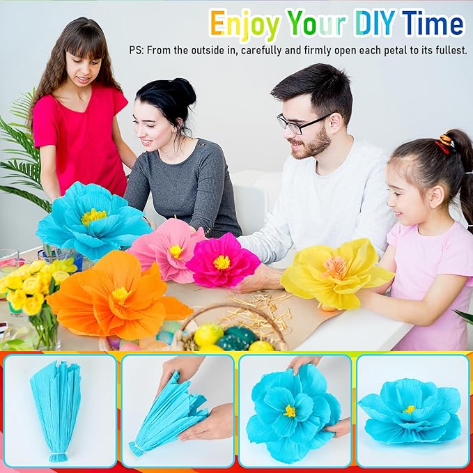 Giant Paper Flowers Artificial Large Paper Flower Decoration for Handcrafted Wall Backdrop Christmas Mexican Wedding Graduation Bridal Shower Birthday Party Supplies(Mexican Fiesta,48 Pcs)