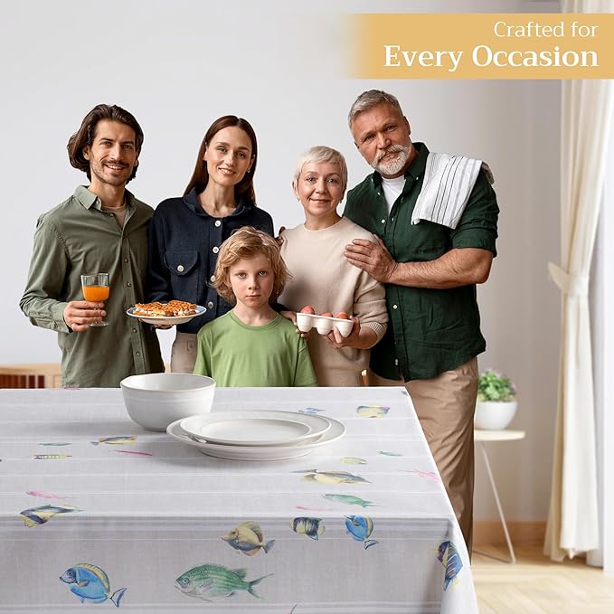 Maison d' Hermine Table Cloth Square Table 100% Cotton 60 x 60 Inches Tablecloth Reusable Decorative Everyday Use for Dining Room, Farmhouse, Home, Party, Festive & Wedding Spring Summer - Poisson