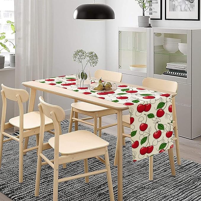 Red Cherry Table Runner,Spring Summer Fruit Tropical Birthday Party Decorations Dining Room Home Kitchen Table Decor 13 x 60In