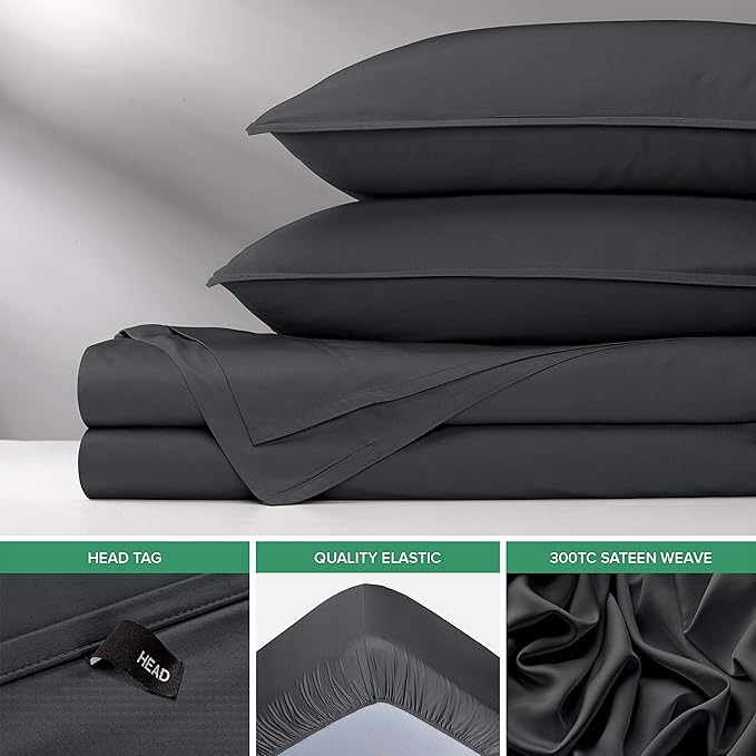 Pure Bamboo Queen Sheets, Genuine 100% Organic Viscose Derived from Bamboo Bed Sheet Set, Luxuriously Soft & Cooling, Double Stitching, 2 Year Quality Promise (Queen, Charcoal)
