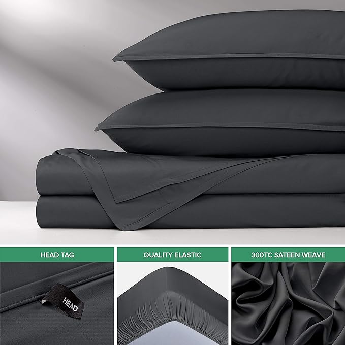 Pure Bamboo California King Sheets, Genuine 100% Organic Viscose Derived from Bamboo Bed Sheet Set, Soft & Cooling, Double Stitching, 2 Year Quality Promise (California King, Charcoal)