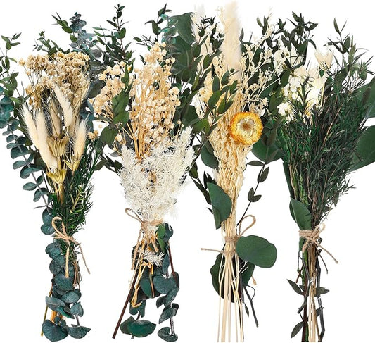 Layhit 4 Pack Large Size Boho Dried Flower Bouquet 15-17 Inch Wedding Handmade Dry Flowers for Vase Crafts DIY Photo Boutonniere for Men Floral Plant for Bridesmaid Gift Birthday Decor(Eucalyptus)