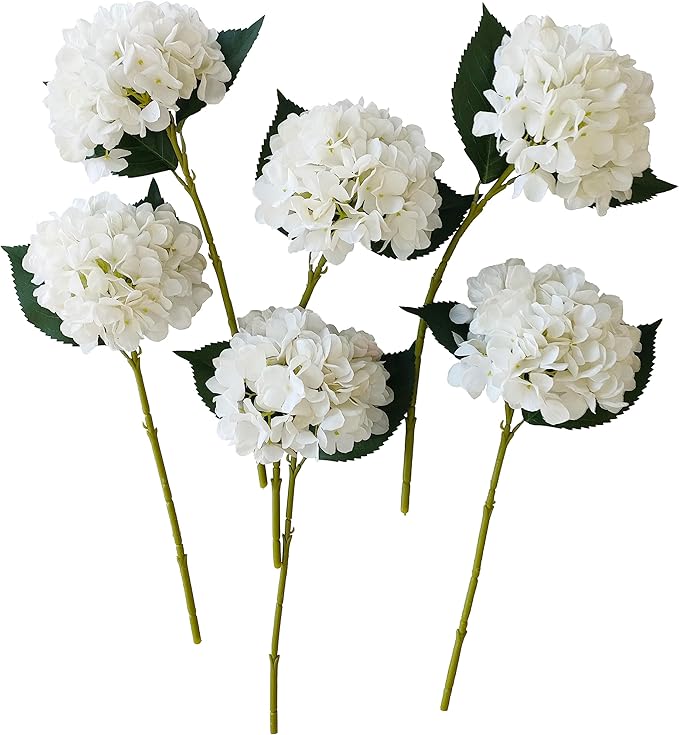 Ivory Hydrangea Artificial Flowers,6 Pcs Faux Hydrangea Flowers,Artificial Hydrangeas Flowers with Stems,Fake Hydrangeas,Silk Hydrangeas Flowers with Stems for Home Decor (6, Ivory)