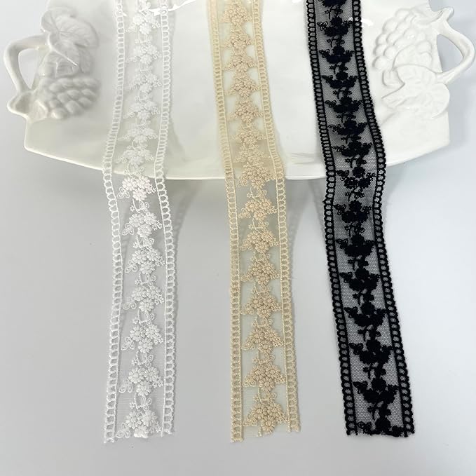 5 Yard Floral Lace Ribbon, Delicate Daisy Lace Trim for Wedding Dresses, DIY Crafts, Clothing, and Curtain Embellishments(White)